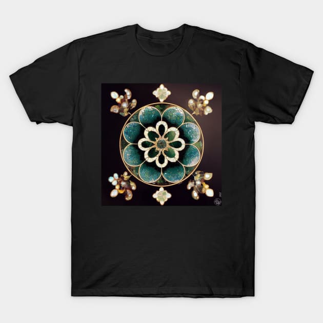 Jade Flower and Gold Leaf Mosaic Inlay T-Shirt by JediNeil